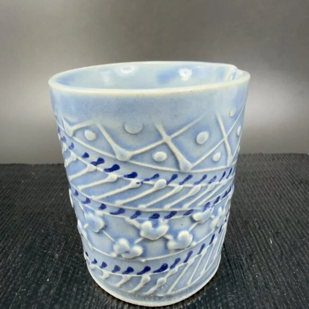 Charan Sachar Knitted Cup w‎ Buttons Small Mug Cup Shot Glass Container Signed